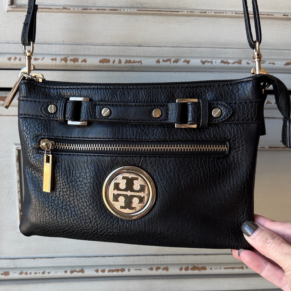 Source Unknown Black Crossbody Bag with Gold Accents